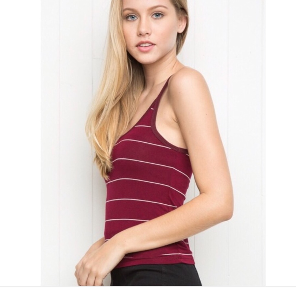 Brandy Melville Red Maroon White striped tank top